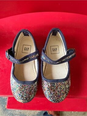 GAP Girls Navy Multicolor Glitter Mary Jane Flats